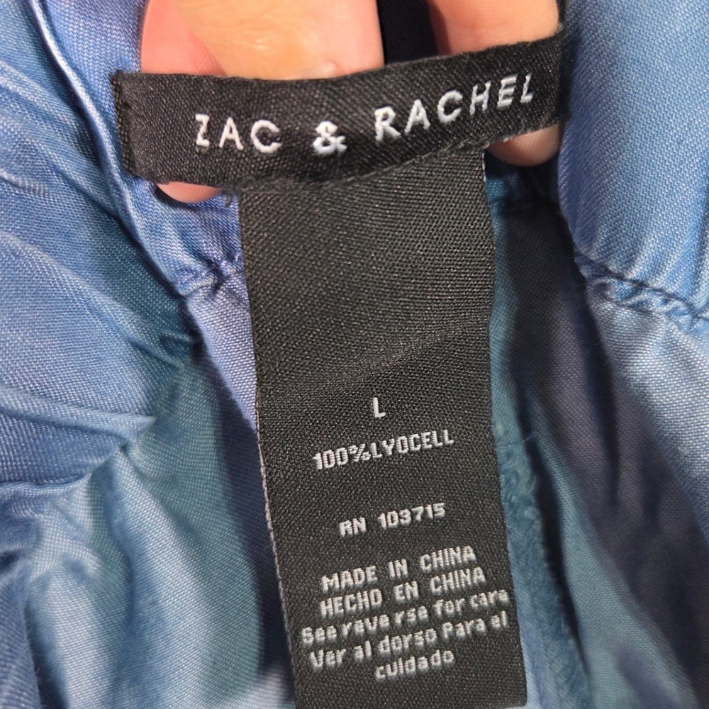 Zac & Rachel Wide Leg Crop Pants Women Large Blue Lyocell Chambray Utility - Picture 5 of 7